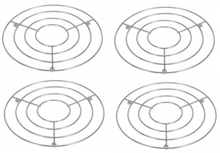 Excellent Houseware Onderzetter - 4x - zilver - metaal - Dia 20 cm - rond - pannenonderzetter