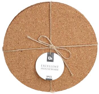 Excellent Houseware Onderzetter kurk rond set a 3 stuks bruin