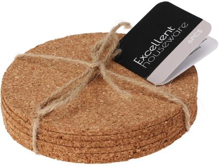 Excellent Houseware Onderzetter kurk set a 6 stuks rond bruin