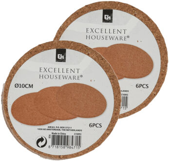 Excellent Houseware Onderzetters voor glazen - 12 stuks - kurk - D10 cm