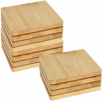 Excellent Houseware Onderzetters voor glazen - 12x - beige - vierkant - hout - 10 x 10 cm
