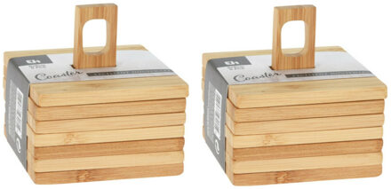 Excellent Houseware Onderzetters voor glazen - 12x stuks - bruin - bamboo hout - 9 x 9 cm