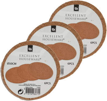 Excellent Houseware Onderzetters voor glazen - 18 stuks - kurk - D10 cm