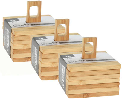 Excellent Houseware Onderzetters voor glazen - 18x stuks - bruin - bamboo hout - 9 x 9 cm
