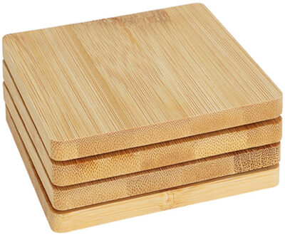 Excellent Houseware Onderzetters voor glazen - 4x - beige - vierkant - hout - 10 x 10 cm