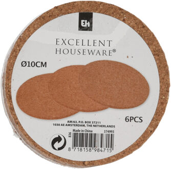 Excellent Houseware Onderzetters voor glazen - 6 stuks - kurk - D10 cm