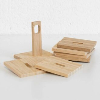 Excellent Houseware Onderzetters voor glazen - 6st - bamboo - 9x9 cm - Glazenonderzetters Bruin