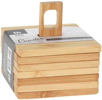 Excellent Houseware Onderzetters voor glazen - 6x stuks - bruin - bamboo hout - 9 x 9 cm