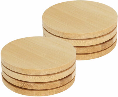 Excellent Houseware Onderzetters voor glazen - 8x - beige - rond - hout - 10 x 10 cm - Glazenonderzetters