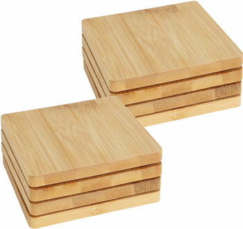 Excellent Houseware Onderzetters voor glazen - 8x - beige - vierkant - hout - 10 x 10 cm