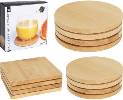Excellent Houseware Onderzetterset bamboe 4-delig bruin