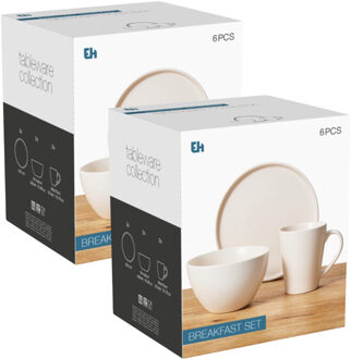 Excellent Houseware Ontbijt Servies set - 12-delig - wit - keramiek - tafelservies - 4 personen