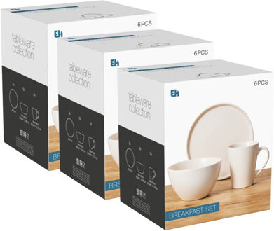 Excellent Houseware Ontbijt Servies set - 18-delig - wit - keramiek - tafelservies - 6 personen
