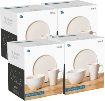 Excellent Houseware Ontbijt Servies set - 24-delig - wit - keramiek - tafelservies - 8 personen