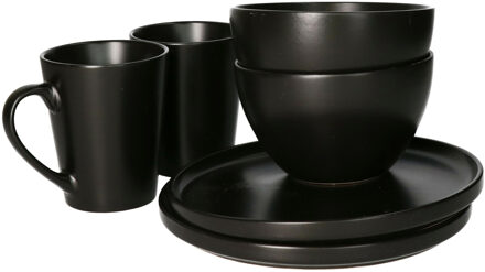 Excellent Houseware Ontbijt Servies set - 6-delig - zwart - keramiek - tafelservies - 2 personen