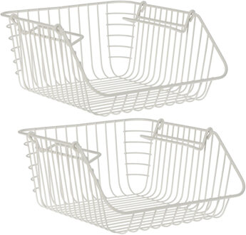 Excellent Houseware opberg mandjes - 2x - stapelbaar - wit - 29 x 27 x 14 cm