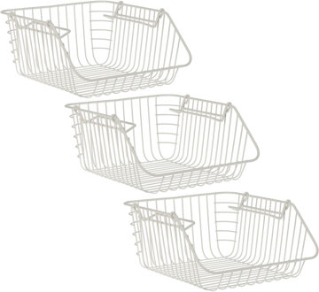 Excellent Houseware opberg mandjes - 3x - stapelbaar - wit - 29 x 27 x 14 cm