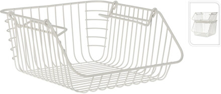 Excellent Houseware opberg mandjes - stapelbaar - wit - 29 x 27 x 14 cm