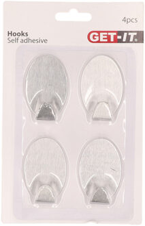 Excellent Houseware ophang haakjes - zelfklevend - 4x stuks - keuken - badkamer - rvs - D3.5 cm