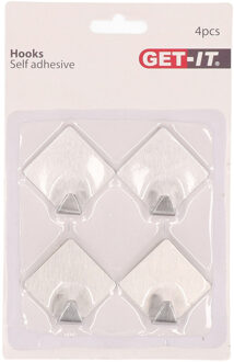 Excellent Houseware ophang haakjes - zelfklevend - 4x stuks - keuken - badkamer - rvs - D3.5 cm