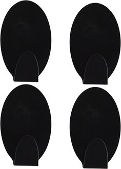 Excellent Houseware ophang haakjes - zelfklevend - ovaal - zwart - 4x stuks - rvs