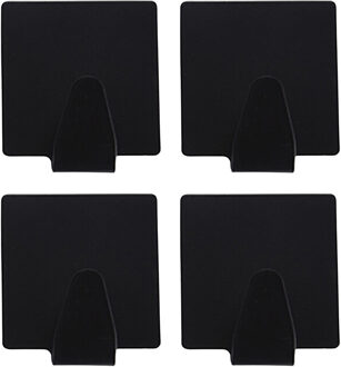 Excellent Houseware ophang haakjes - zelfklevend - vierkant - zwart - 4x stuks - rvs