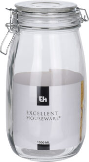Excellent Houseware Opslagpotten/weckpotten van glas met klem beugel deksel en afsluitring met inhoud 1500 ML - Weckpotten Transparant