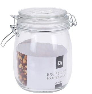 Excellent Houseware Opslagpotten/weckpotten van glas met klem beugel deksel en afsluitring met inhoud 750 ML - Weckpotten Transparant
