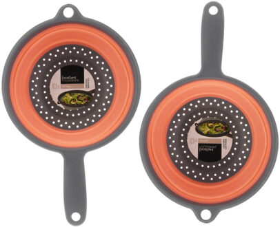 Excellent Houseware opvouwbaar vergiet - 2x - oranje/grijs - 23 cm