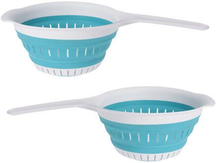 Excellent Houseware opvouwbaar vergiet - 2x - wit/lichtblauw - tpe - 37 x 19 cm