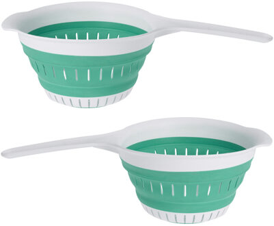 Excellent Houseware opvouwbaar vergiet - 2x - wit/mintgroen - tpe - 37 x 19 cm