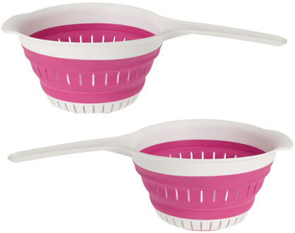 Excellent Houseware opvouwbaar vergiet - 2x - wit/roze - tpe - 37 x 19 cm - Vergieten