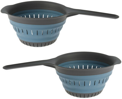 Excellent Houseware opvouwbaar vergiet - 2x - zwart/blauw - 37 x 19 cm - Vergieten