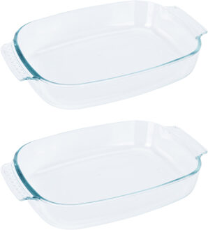 Excellent Houseware Ovenschaal van glas - 2x - ovaal - 2.7 Liter - 34 x 22 x 6 cm - vaatwasser bestendig