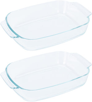 Excellent Houseware Ovenschaal van glas - 2x - ovaal - 2 Liter - 30 x 20 x 6 cm - vaatwasser bestendig