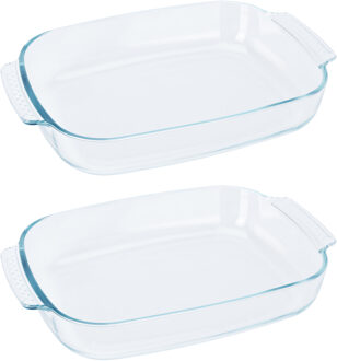 Excellent Houseware Ovenschaal van glas - 2x - ovaal - 3.8 Liter - 38 x 25 x 6,5 cm - vaatwasser bestendig