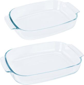 Excellent Houseware Ovenschalen 2-delige set - glas - ovaal - 2.7 en 3.8 Liter - vaatwasser bestendig - Ovenschalen Transparant