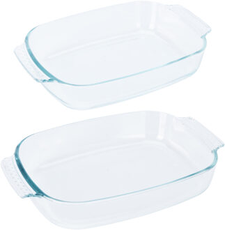 Excellent Houseware Ovenschalen 2-delige set - glas - ovaal - 2 en 2.7 Liter - vaatwasser bestendig - Ovenschalen Transparant