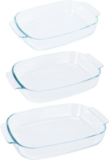 Excellent Houseware Ovenschalen 3-delige set - glas - ovaal - 2/ 2.7/ 3.8 Liter - vaatwasser bestendig - Ovenschalen Transparant