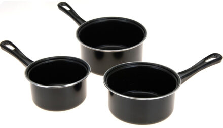 Excellent Houseware Pannenset 3-delig - steelpannen met anti aanbaklaag - zwart - diameter 14/16/18 cm