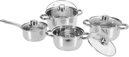 Excellent Houseware pannenset/pannen - 8delig - met deksels - RVS