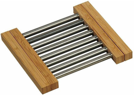 Excellent Houseware Panonderzetter - uitschuifbaar - 21 x 22 cm - bamboe en rvs Zilver