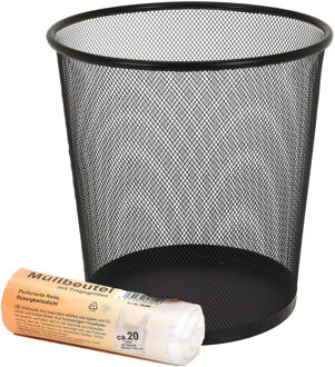 Excellent Houseware Papier prullenbak - zwart - 20 liter - incl. 20x afvalzakken - prullenmand - kantoor prullenbak
