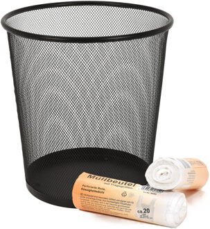 Excellent Houseware Papier prullenbak - zwart - 20 liter - incl. 40x afvalzakken - prullenmand - kantoor prullenbak
