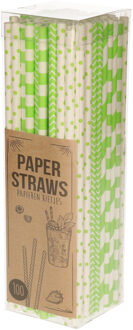 Excellent Houseware Papieren drinkrietjes - 100x - groen - 20 cm