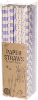 Excellent Houseware Papieren drinkrietjes - 100x - lila / paars - 20 cm - Drinkrietjes