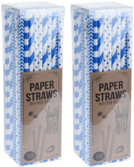 Excellent Houseware Papieren drinkrietjes - 200x - blauw - 20 cm