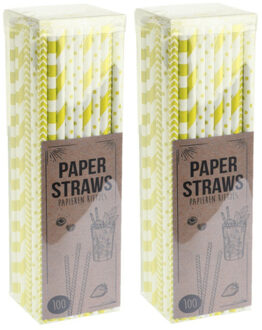 Excellent Houseware Papieren drinkrietjes - 200x - geel - 20 cm