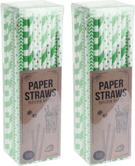 Excellent Houseware Papieren drinkrietjes - 200x - groen - 20 cm