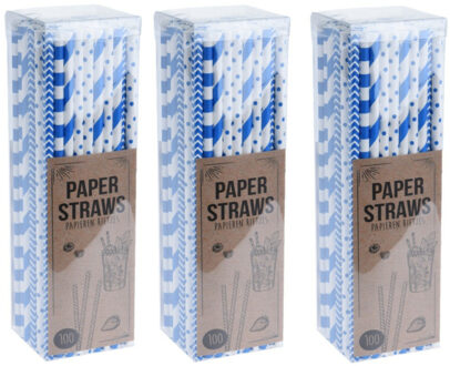 Excellent Houseware Papieren drinkrietjes - 300x - blauw - 20 cm